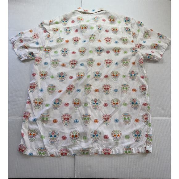 Vans Shirt Mens Large White Multicolor Skulls Dia De Los Muertos Cotton Skater - Picture 10 of 13